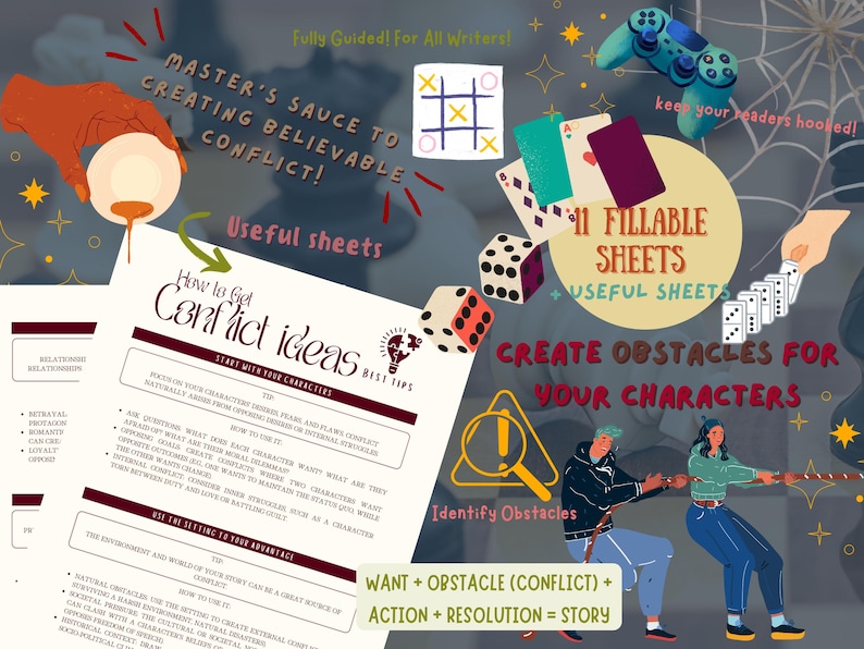 Story Conflict Worksheet Template for Writers | Plot Development Tool ...