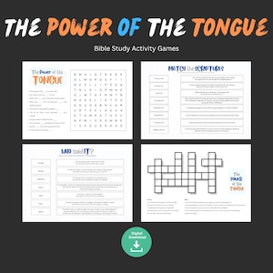 Tungans kraft Kristet tonårsbarn korsord Ordsökning Barn Kyrka Söndagsskolelektion Aktivitet Bibelstudie Quiz Spel