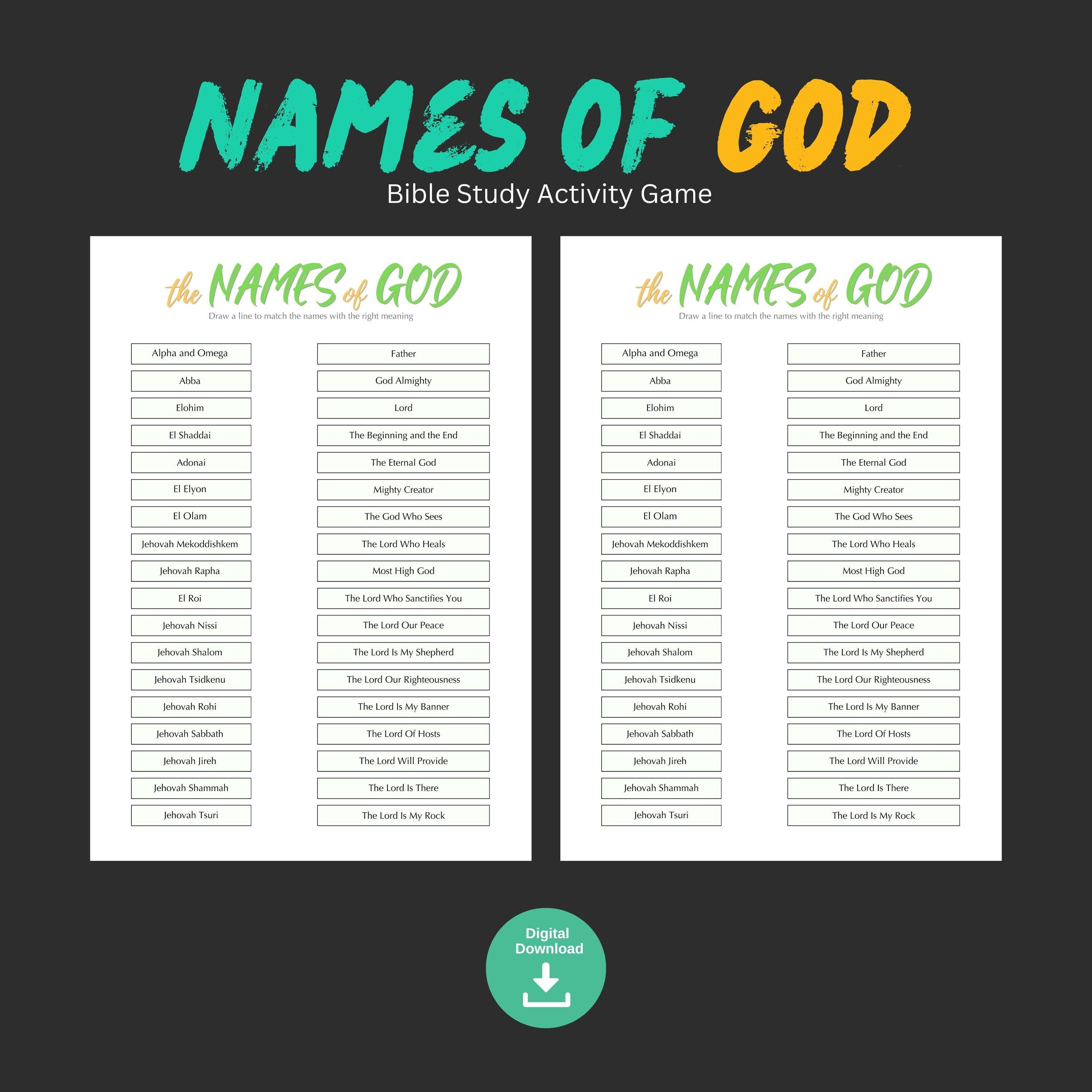 NAMES OF GOD Christian Bible Study Printable Quiz Game, Fun Children ...