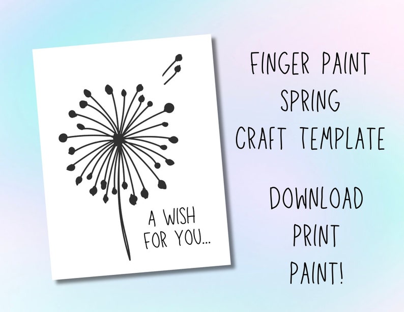 Dandelion Spring/summer Craft Template, Finger Paint Dandelion, Spring