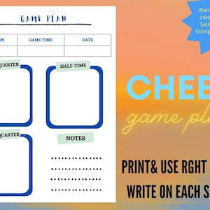 Printable Cheerleading Game Planner. Instant download template for Coaches, Team captains, Cheer squad, Football, Basketball, Cheer Binder