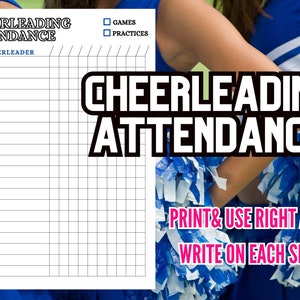 Printable Cheer Season Attendance Sheet/Roster Instant Download Template for Coach, Captain and Team Mom, Sports, School, Cheer Squad
