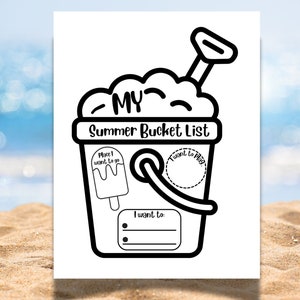 Summer Bucket List for kids, End of school year craft, summer craft for kids, summer coloring page, Sand Bucket Coloring page image 2