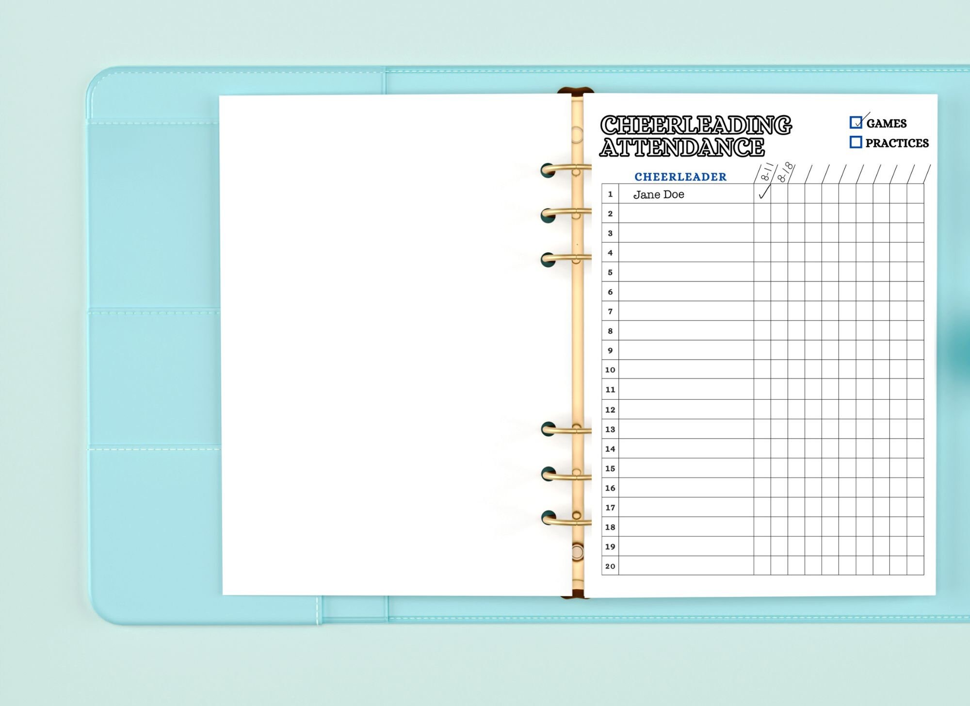 Printable Cheer Season Attendance Sheet/roster Instant Download ...