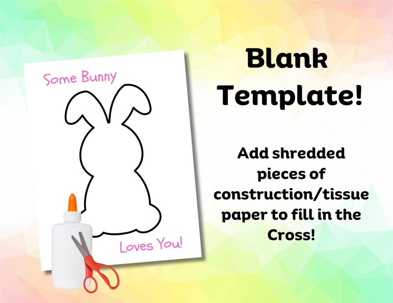 Puede incluir: Un contorno de conejo blanco y negro imprimible con el texto "Some Bunny Loves You!"  La imagen es una plantilla de manualidades para agregar papel de construcci&oacute;n o papel de seda triturado para rellenar el conejo.