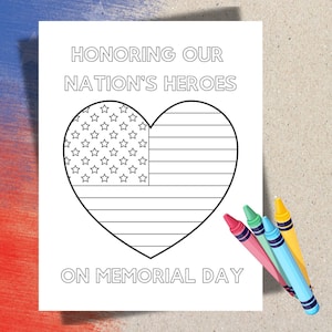 Memorial Day coloring sheet, Memorial Day craft for kids, American Flag heart, Simple memorial day crafts for kids, Veteran Coloring page