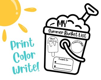40 Summer Bucket List Coloring Posters For Kids With Crayons - End Of School Year Activity