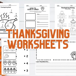 Puede incluir: Hojas de trabajo de Acción de Gracias imprimibles en blanco y negro para niños. Las hojas de trabajo incluyen problemas de matemáticas, indicaciones de escritura y una actividad "Cómo cocinar un pavo".