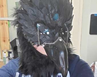 Handmade Crow Mask with Chain Accents