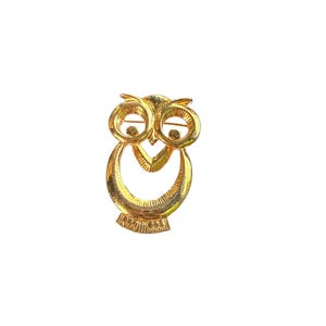 Vintage Gold Tone Owl Brooch Modernist Abstract Mid Century Pin Jewelry