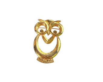 Spilla vintage a forma di gufo color oro, spilla modernista astratta di metà secolo