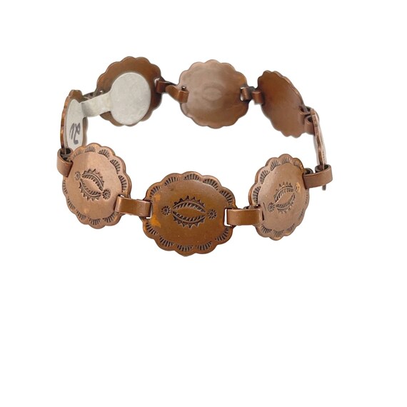 Vintage Navajo Copper Etched Concho Bracelet Size… - image 2