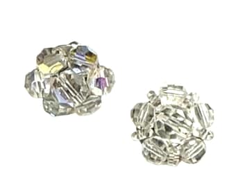 Pendientes vintage con clip de cuentas de cristal Aurora Borealis transparentes
