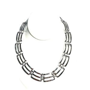 Geometric Link Necklace Silvertone Statement Chain Chunky Modern Jewelry