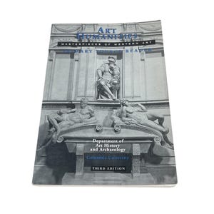 May include: A black and white photo of a book cover for "Art Humanities: Masterpieces of Western Art, Primary Source Reader, Department of Art History and Archaeology, Columbia University, Third Edition".