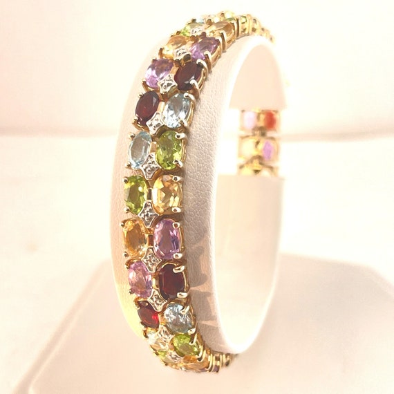 Multicolor Gems 925 Vermeil Yellow Gold 2 Row Ova… - image 2