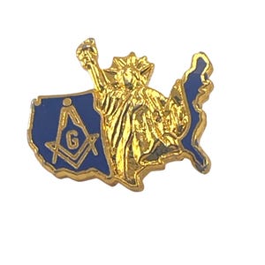 Insigne de symbole maçonnique franc-maçon américain Statue de la liberté émaillé doré