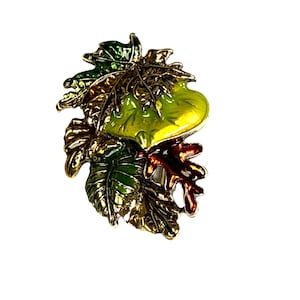 Vintage Enamel Oak Leaf Acorn Brooch Green Red Fall Pin Jewelry