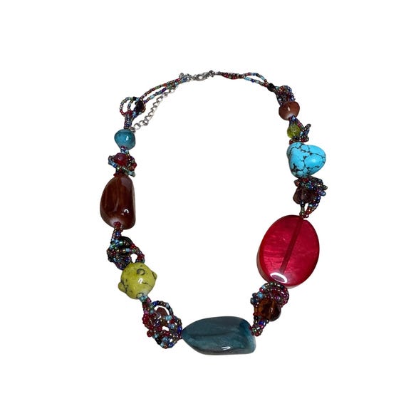 Handmade Multicolor Gemstone Bead Statement Neckl… - image 5