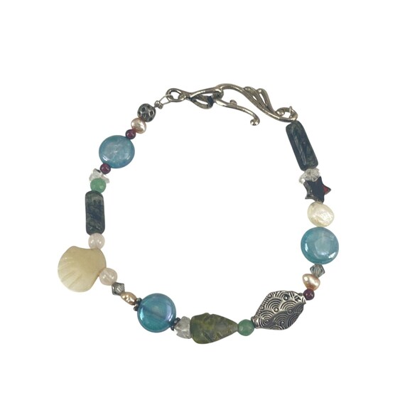 Handcrafted Beaded Bracelet With Shell Glass & St… - image 6