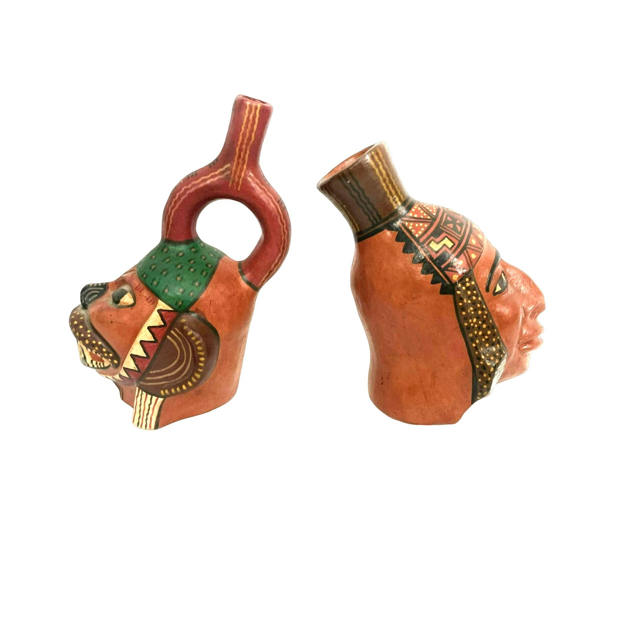 肖像画 頭 鐙 注ぎ口 ボトル 容器 ペルー マチュピチュ 陶器 赤土