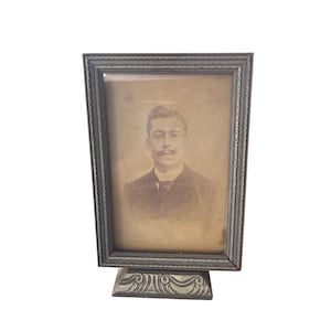 Antique Sepia Portrait Photograph – Gentleman in Ornate Wooden Frame Early 1900sAntique Sepia Portrait Photograph – Gentleman in Ornate Wood