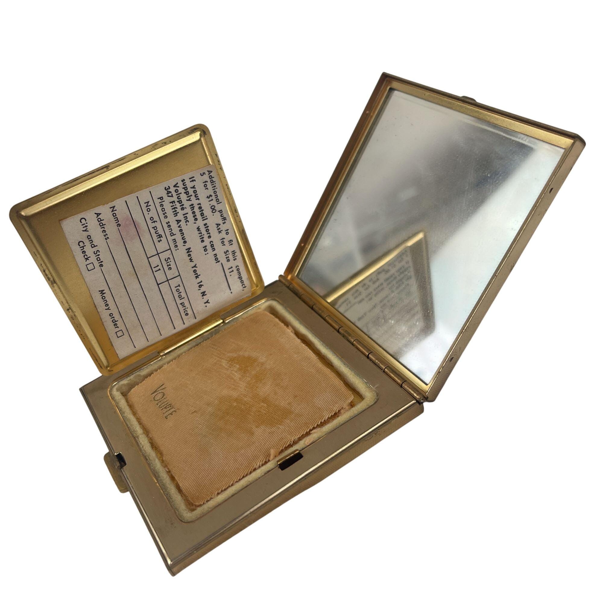 Vintage Volupte 1940s Powder Compact Gold-tone Square Powder