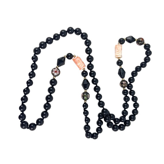 Collier Ancien En Argent Sterling Avec Charme Onyx Et Corail - Bijou Vintage - Bon état