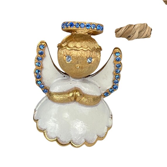 Broche Vintage Ange En Métal Doré Avec Cristaux (rose, Bleu) - Signée DODDE - Occasion