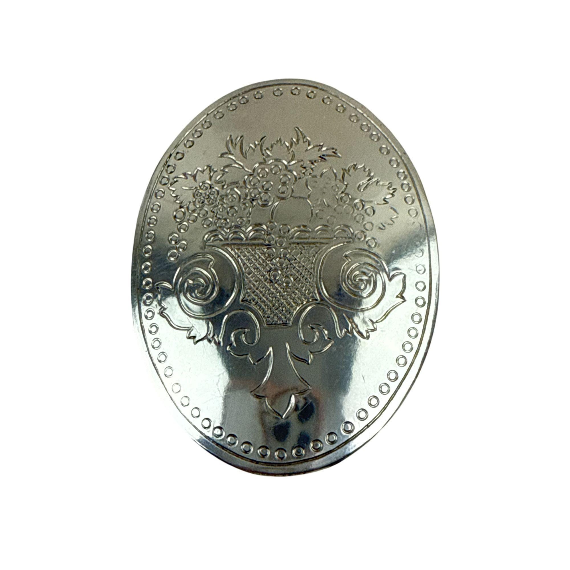 Vintage Kirk Stieff Pewter Floral Basket Engraved Oval Brooch Pin