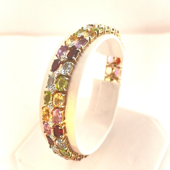 Multicolor Gems 925 Vermeil Yellow Gold 2 Row Ova… - image 1