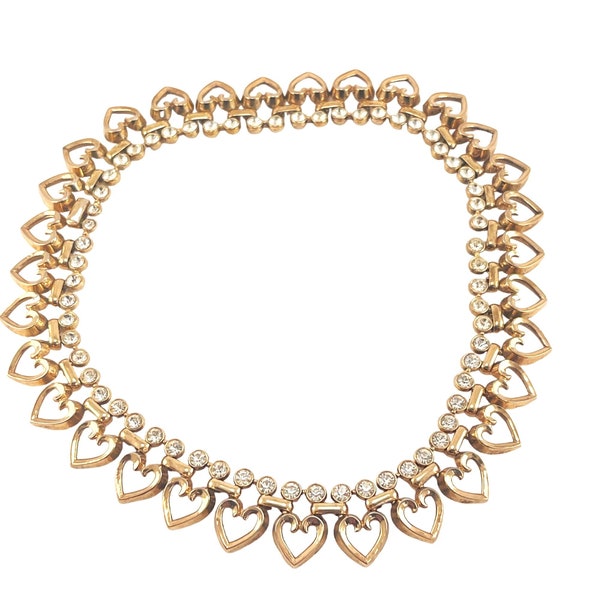 Trifari 1950's Vintage Trifari Alfred Phillipe Queen of Hearts Rhinestone Gold Tone Choker Necklace