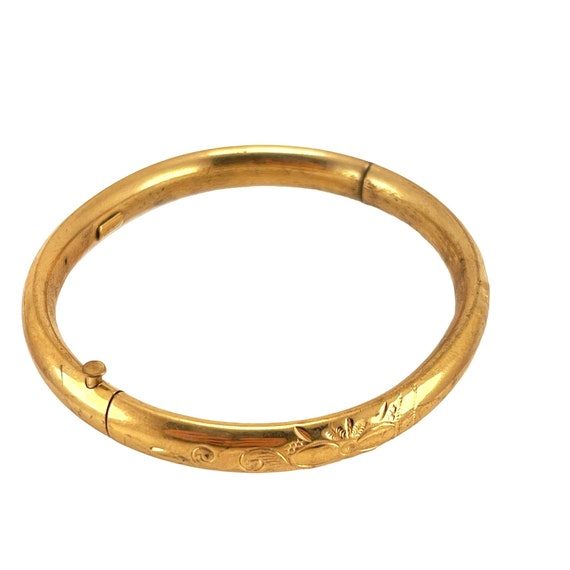 Gold Filled Etched Bangle Bracelet Vintage with S… - image 3