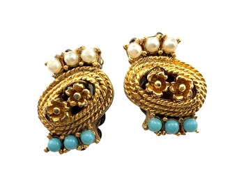 Boucles D'oreilles Vintage Dorées à Clip – Fausses Perles Couleur Ivoire – Bijoux Fantaisie