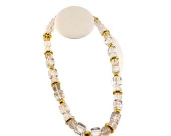 Trifari Clear Lucite and Gold Beaded Necklace 1970s 22 inch