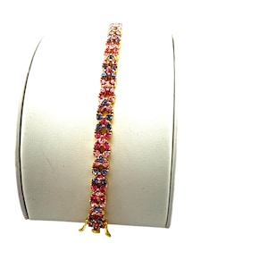 Joan Rivers Gold Tone Crystal Bracelet Multicolor Rhinestones Pink Purple Signed 7.5&quot;