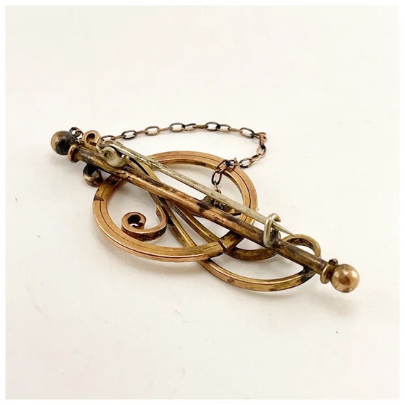 Victorian Rose Gold Plated Circle Pin with Scroll… - image 6