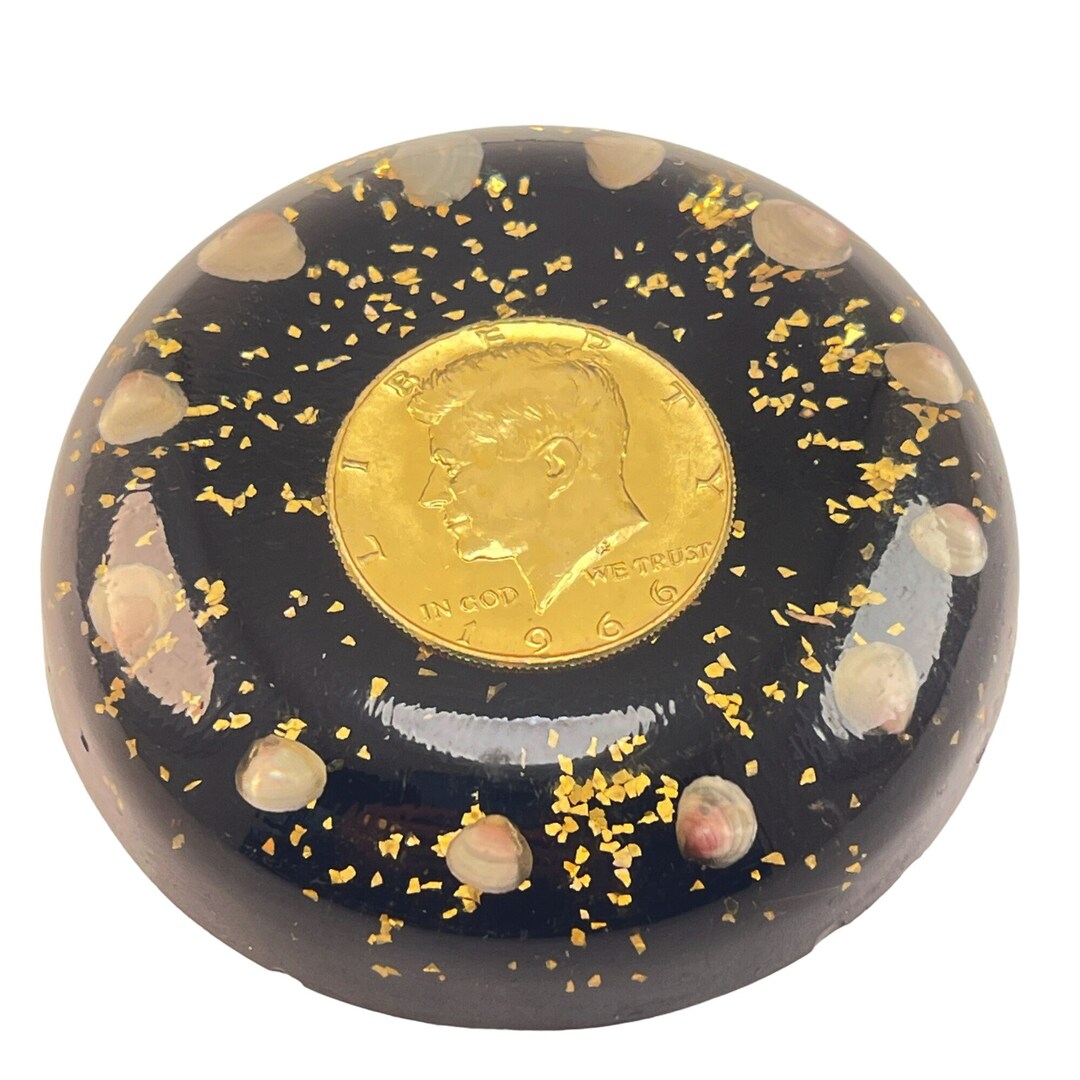 Lucite Paperweight, 1966 Gold Plated, Kennedy Half Dollar, Unique Gift ...