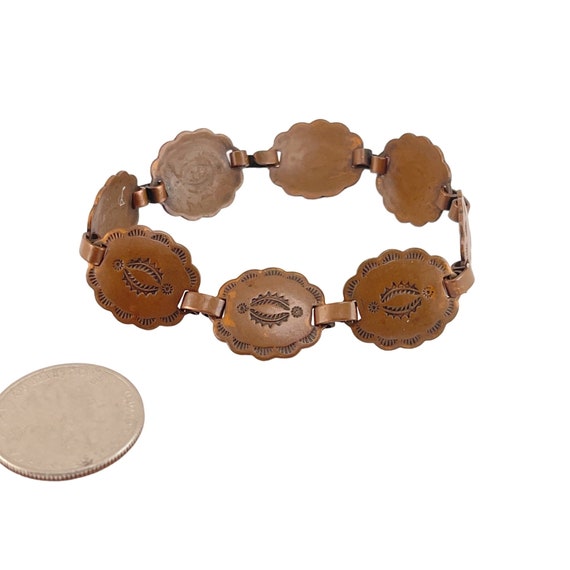 Vintage Navajo Copper Etched Concho Bracelet Size… - image 6