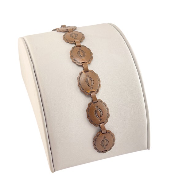 Vintage Navajo Copper Etched Concho Bracelet Size… - image 3