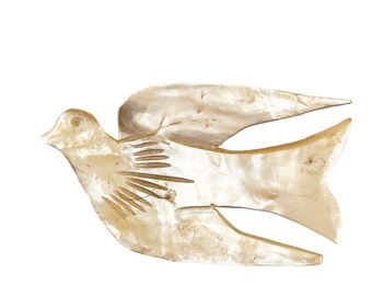 Bethlehem Signed Mother of Pearl White Dove Brooch Pin