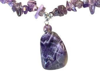 Amethyst Gemstone Necklace With Pendant 16" Beaded Strand Purple Stone Jewelry