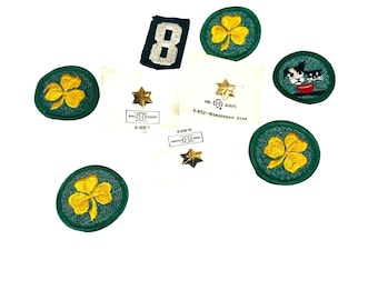 Vintage Girl Scout Patches & Pins - Membership Stars Clover Leaf Dog Badge Number 8