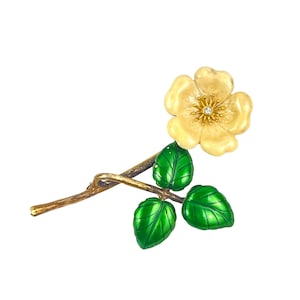 Dogrose MMA Modern Museum of Art Brooch Gold Filled Enamel 1980s Vintage Enamel Flower Brooch