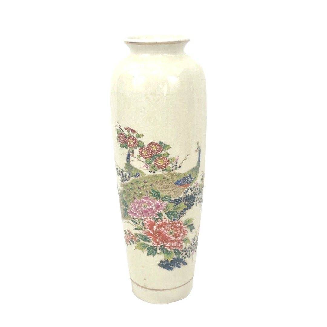 Vintage Hand-painted Ceramic Vase With Floral Bird Design Satsuma - Etsy