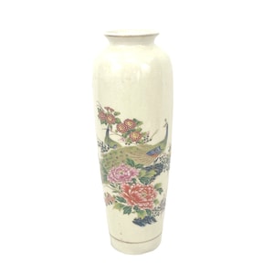 Vintage Hand-Painted Ceramic Vase With Floral Bird Design Satsuma