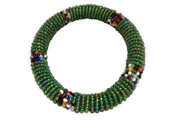 グリーンビーズブレスレット ハンドメイド ボヘミアンスタイル