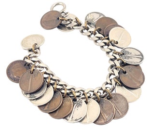 Netherlands Dutch One Cent Coin Bracelet with 21 Coins from 1954