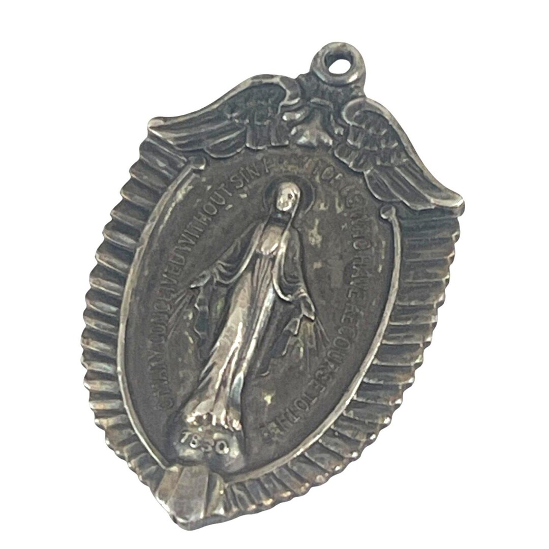 Vintage Early Creed Sterling Silver Virgin Mary Miraculous Medal ...