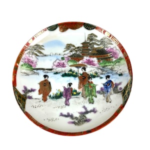 1940er Geisha handbemalter japanischer Teller 14,5 cm mit traditioneller Szene dekorativ